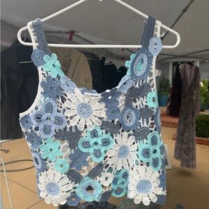 Cotton emporium flower patched crocheted tank